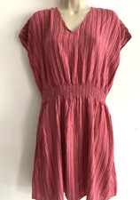 GAP Pink Stripe Smock Dress Medium V Neck Short Sleeve Summer Boho