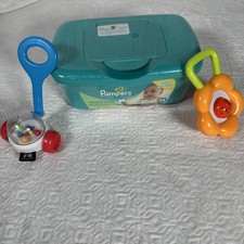 Pampers Vintage Green Hard Plastic Baby Wipes Case Unopened with Lid With Bonus