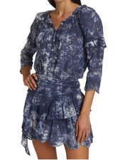 LoveShackFancy Women's Pietro Eyelet Navy Blue Cotton Blouse Shirt Tunic Top S