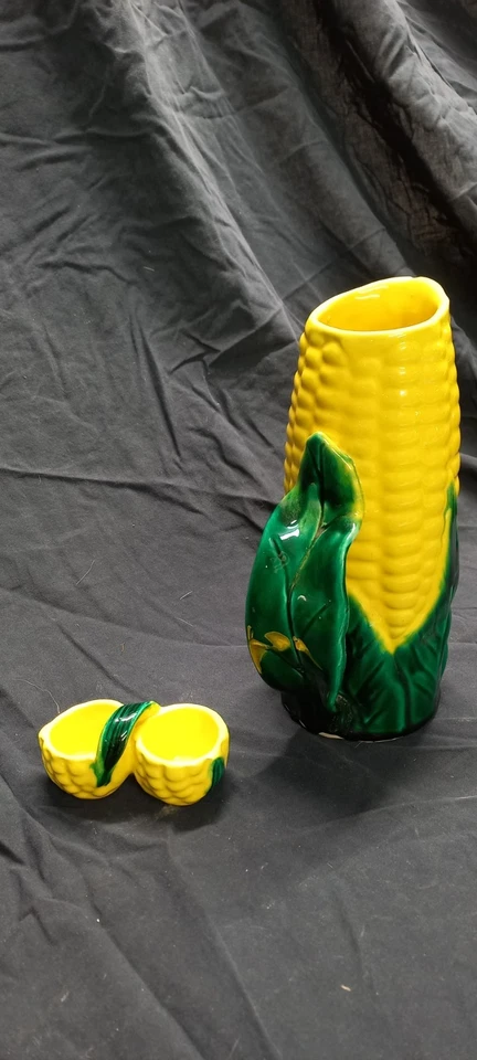 Pichet Carafe Barbotine Epi De Maïs Vallauris + Salière - Photo 3/4