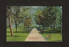 Washington Square Park Haverhill MA Men Sitting on Park Benches Posted 1919