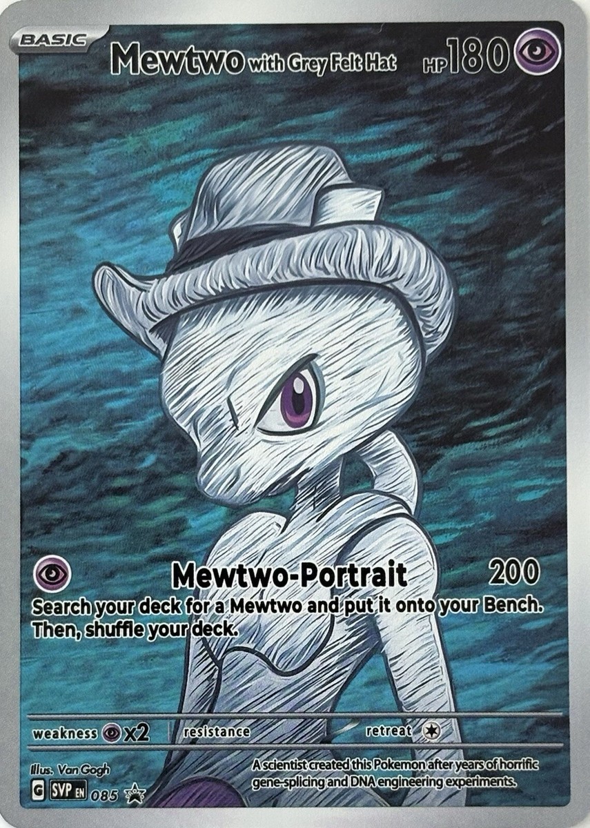 Pokemon Mewtwo With Grey Felt Hat Van Gogh Holo ACG Art Star Promo