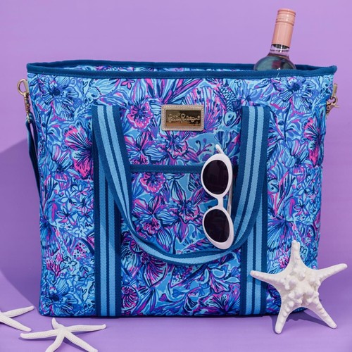 Lilly Pulitzer blaue Picknick- und Strandkühlbox, Isoliertasche mit verstellbarem Sh... - Bild 4 von 5