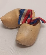 Miniature 1.75  Pair of Dutch Clogs Wooden Shoes Made in Holland, Hand Carved