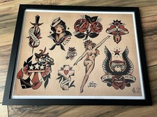 Sailor Jerry Vintage Tattoo flash Pin Up Art Print 11x14 FRAMED  Ready to Hang 