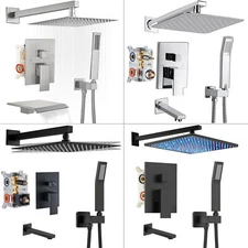 Shower Faucet Set Rainfall Shower Head Combo Kit Tub Filler Spout w/ Mixer Valve