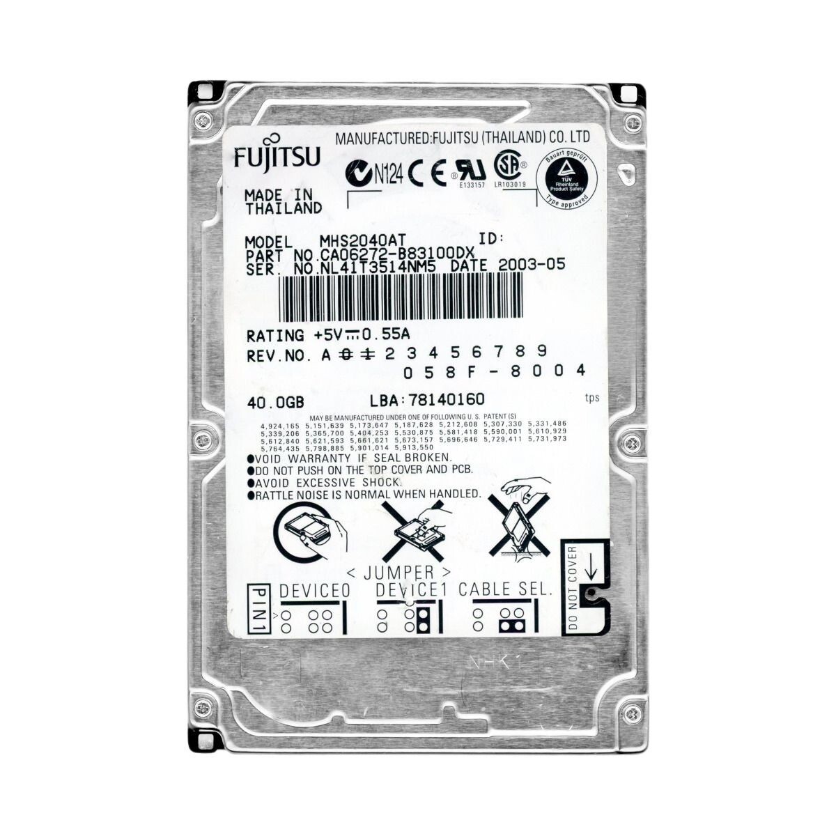 Fujitsu HDD 40GB 3個セット IDE接続 Fujitsu MHT2040AH - 40GB 5.4K RPM IDE PATA ATA 2.5