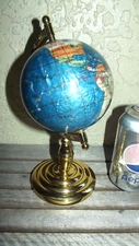 Vtg Desk Top Lapis Gemstone 10 "t World Globe on Brass Stand VGC Free S/H 