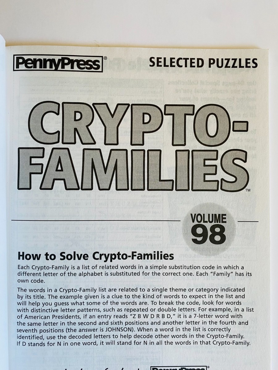 Cryptofamilies Penny Press Crypto Families DELL Selected Puzzle Variety Vol  98 | eBay