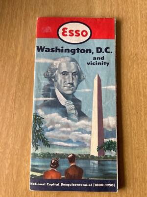 Vintage Esso Road Map Washington D.C. 1950