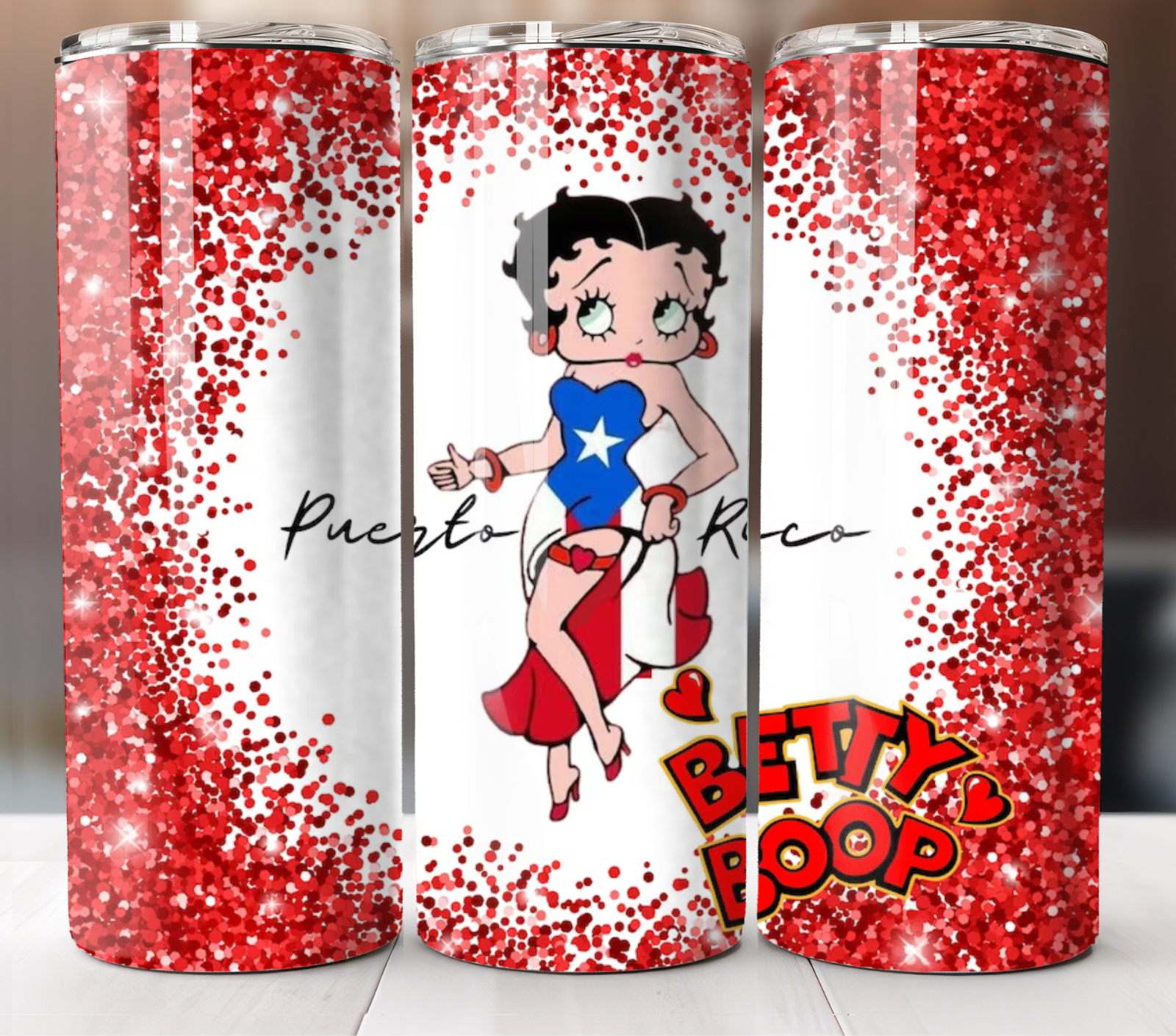 Betty Boop Puerto Rico Red Tumbler 20oz Travel Mug Stainless Steel Cup Straw