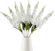 IPOPU 8PCS White Snapdragon Artificial Flowers Delphinium