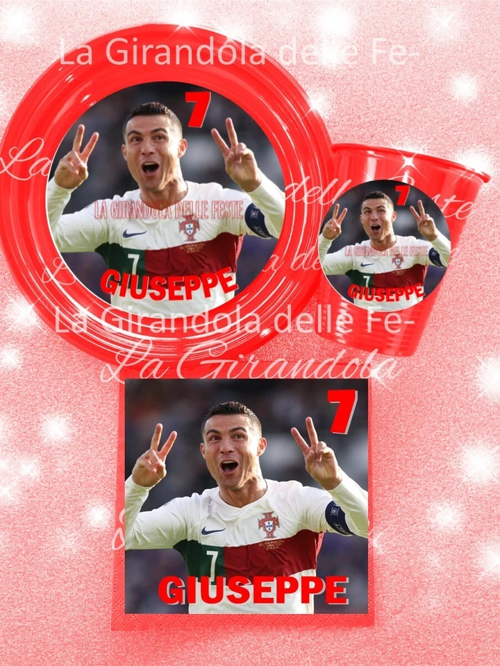 GENERAL KIT 24 PIATTI BICCHIERI CRISTIANO RONALDO CN NOME Festa Party Tavola ADDOBBI CR7