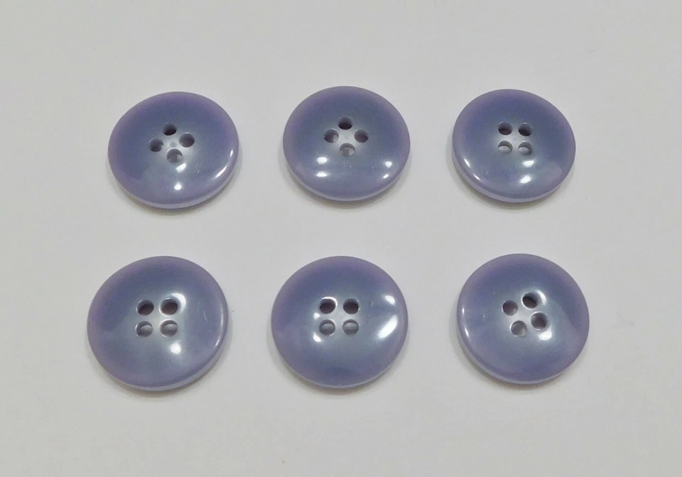Set 6 Vintage Buttons Smoky Lilac Matte 4-Hole Flat Wide Rim Shiny Back 3/4" - Image 3 of 4