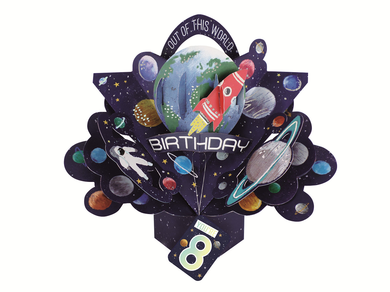 You're 8 Space Rocket 8th Birthday Pop Up Greeting Card 3D Pop-Up Cards