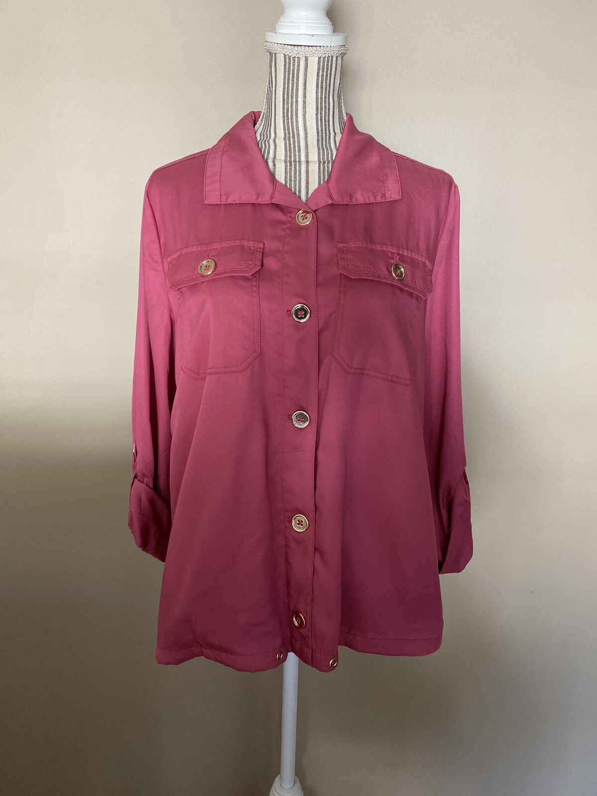 Chico's Women’s Pink Utility Jacket Lightweight 3/4 sleeves size Medium