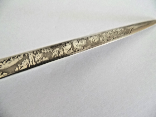 Alter Miniatur Brieföffner Hirschfänger Jagd Forst beidseitig Klingen Verzierung - Bild 8 von 12