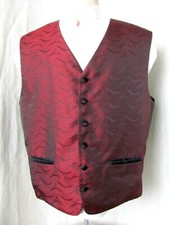 OLEG CASSINI Formal Steampunk Red Brocade Vest Fabric Buttons SzL 46 