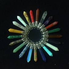 10Pcs Natural Gemstone Long Hexagonal Pointed Reiki Chakra Pendant Charm Gift