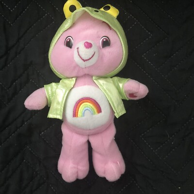 Care Bear Pink Rainbow Cheer Bear With Green Frog Jacket/Costume 9   Vtg EUC