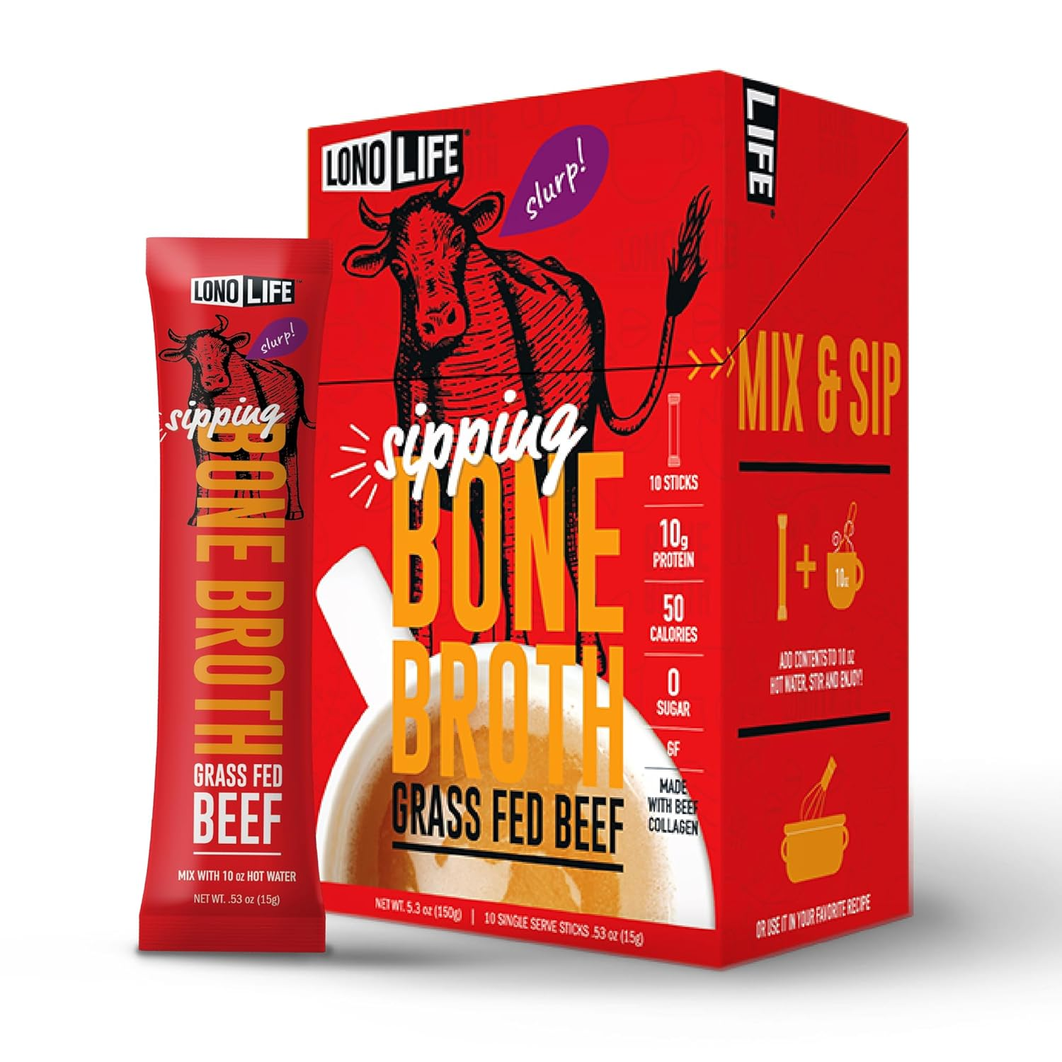 Lonolife Beef Bone Broth Powder Mix | Grass-Fed, 10G Protein | Collagen-Rich, Ke
