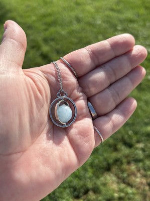 Natural Aquamarine  Spinning Sphere pendant necklace (Stainless Steel)