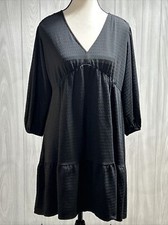 Loft Jacquard Balloon Sleeve V-Neck Black Dress Size 2