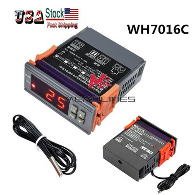 WH7016C DC12/24V AC110-230V Digital Temperature Controller Thermostat+ Sensor US