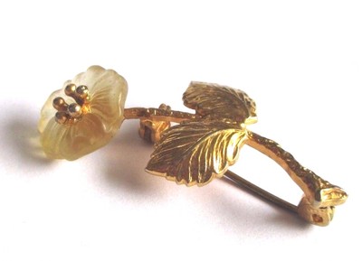 Broche Vintage Rose Pâte De Verre Couleur Or - Occasion Bon état - Bijou Fantaisie