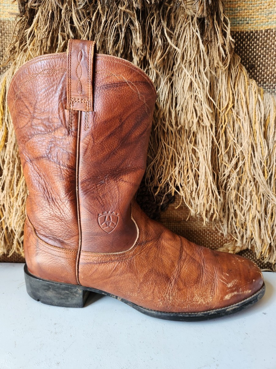 ARIAT HERITAGE MARBLED BROWN LEATHER R TOE ROPER COWBOY  display picture 3