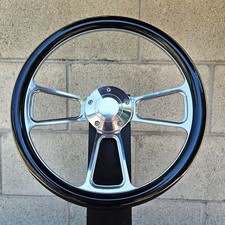 14 Polished Half Wrap Steering Wheel Black Hydro Chevy Muscle C10 Ford Hot Rod 14 Polished Half Wrap Steering Wheel Black Hydro Chevy Muscle C10 Ford Hot Rod