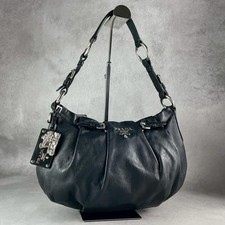 PRADA Leather Hobo Shoulder Bag BR4838 Black ...
