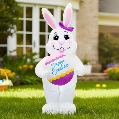 4FT Easter Inflatable Bunny with Egg Outdoor Decoration,Easter Blow Up Yard D...