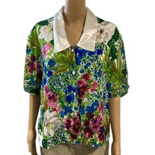 Vintage Victoria  s Secret Gold Label Floral Pajama Top White Satin Collar Sz S