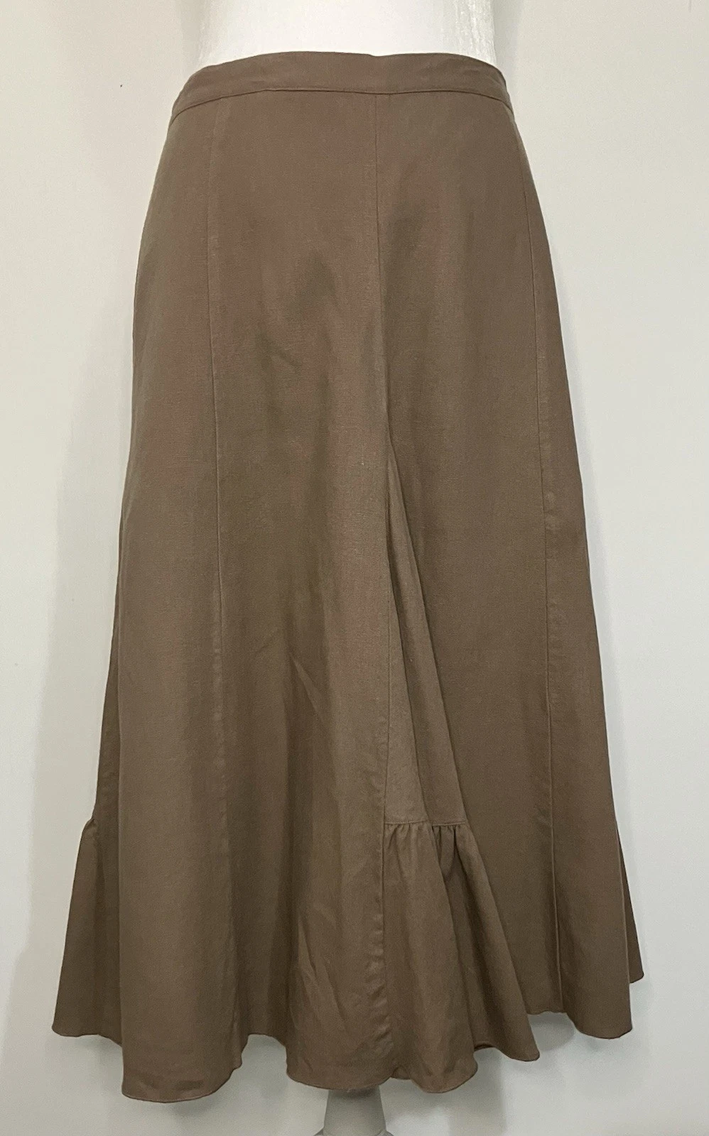 Christopher & Banks Long Skirt Women’s Sz 14 Linen Blend Brown Country Cottage