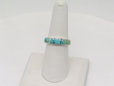 Navajo Allen Tolino Sterling Silver Sonoran Gold Turquoise Inlay Ring Size 7.5