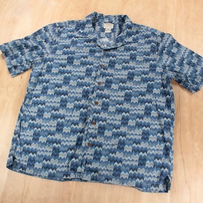 LL BEAN Tropics short sleeve loop collar camp shirt LARGE batik tiki dad 300229