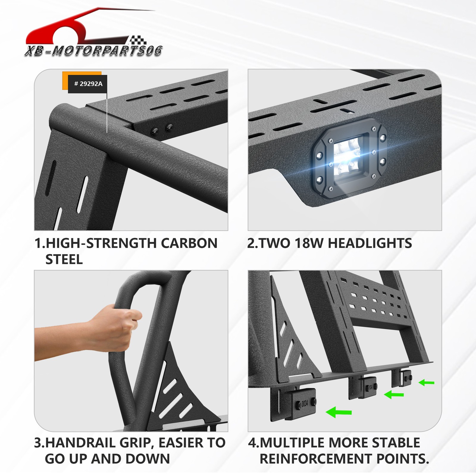 13.8'' Full-Size Rear Ladder Rack Back For 15-22 Colorado & Canyon w/ Bed Rails