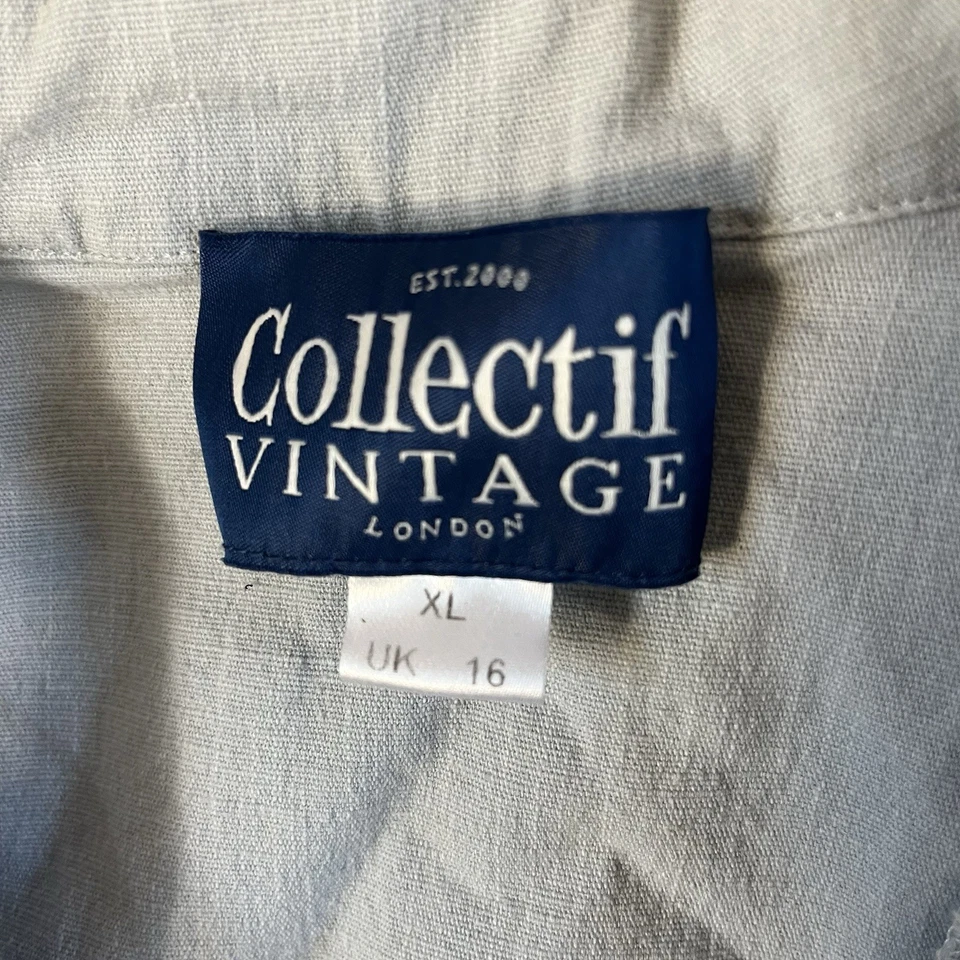 Vestido Collectif Midi Mujer XL Azul Pestaña Enrollable Manga Corta Cuello Medio Botón Foto 4 de 4