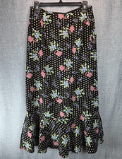Sag Harbor Women's VTG Floral Dots Ruffled Midi Trumpet Skirt 8 Cottage Romantic