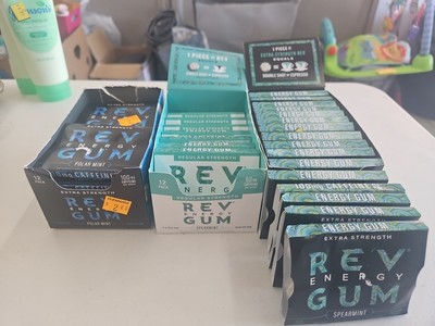 Rev Energy Gum 16 Extra Strength 7 Reg Spearmint 11 Extra Polar Mint Caffeine
