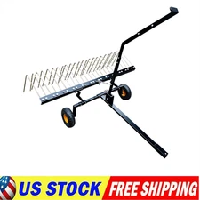 Heavy Duty 60" Long Garden Rake Leaf Rakes Tow Behind Dethatcher for Yard Garden