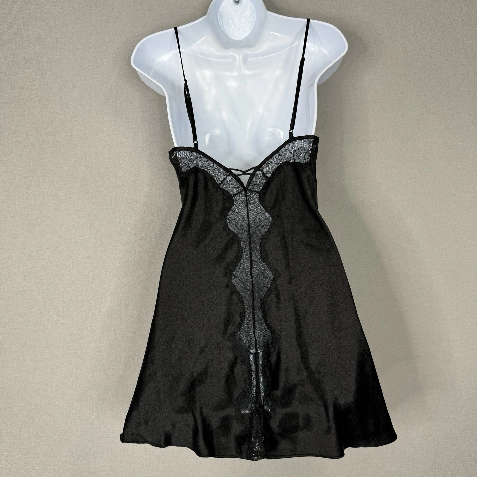 UNDERCOVER Abito donna Victoria's Secret slip M nero raso delicato pizzo orlo coquette Y2K