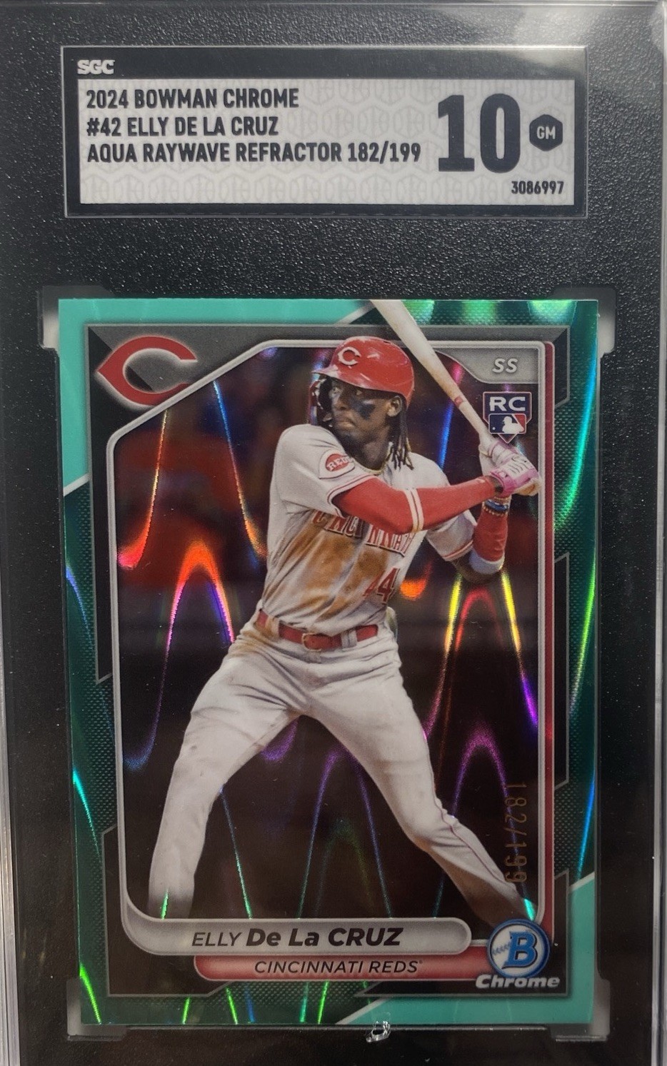 2024 Bowman Chrome Aqua RayWave Refractor Elly De La Cruz RC Rookie /199 SGC 10