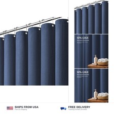 Dynamene Waffle Shower Curtain 256 GSM Heavy Duty Fabric 72"x72" Navy Blue ...