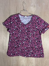 dickies medical scrub top womens size L short sleeve v-neck pockets purple