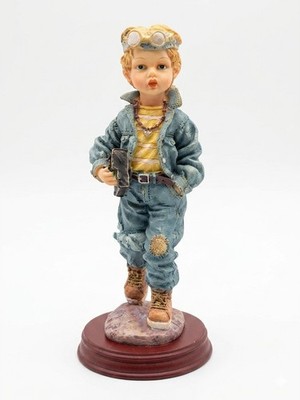 Vintage 90s Resin Boy Figurine 8'' Denim Outfit Goggles Keyboard Music MRH16045-1