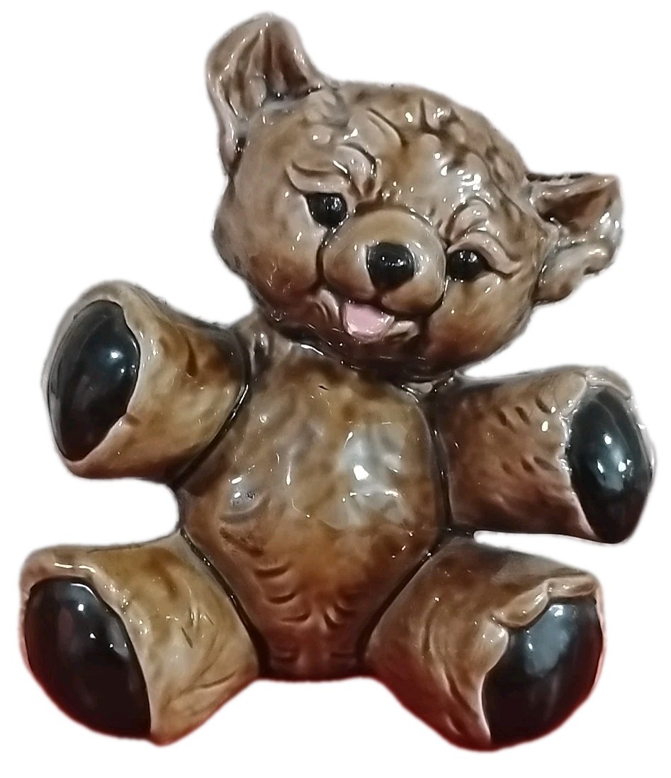 Vintage Ceramic Teddy Bear Coin Bank Piggy Children's Kids Bank Glazed *1B
