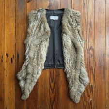 Vintage 2000s real rabbit fur & leather vest