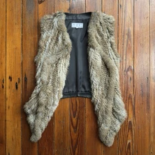 Vintage 2000s real rabbit fur & leather vest